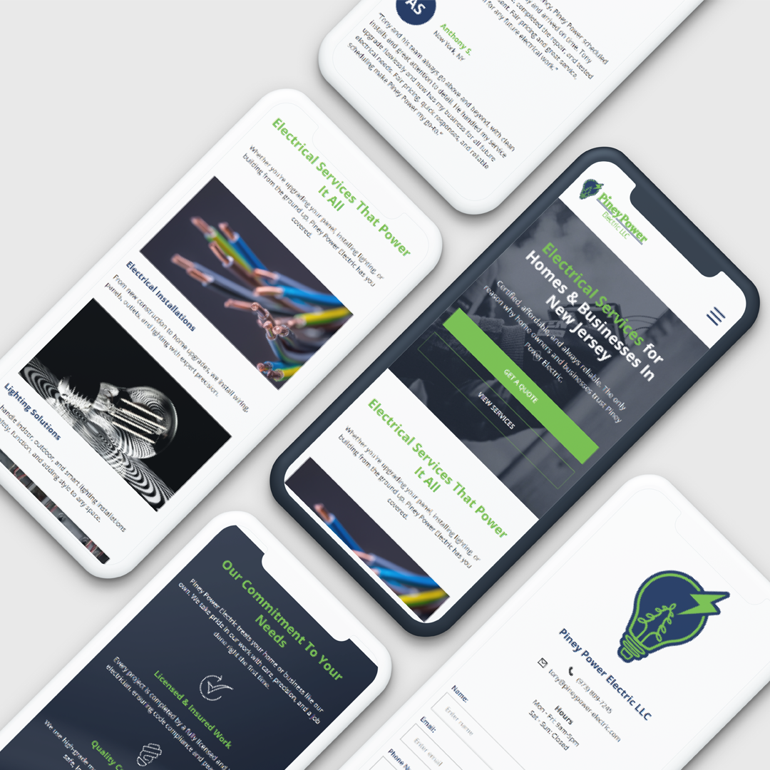 Screenshots of website on mobile screens